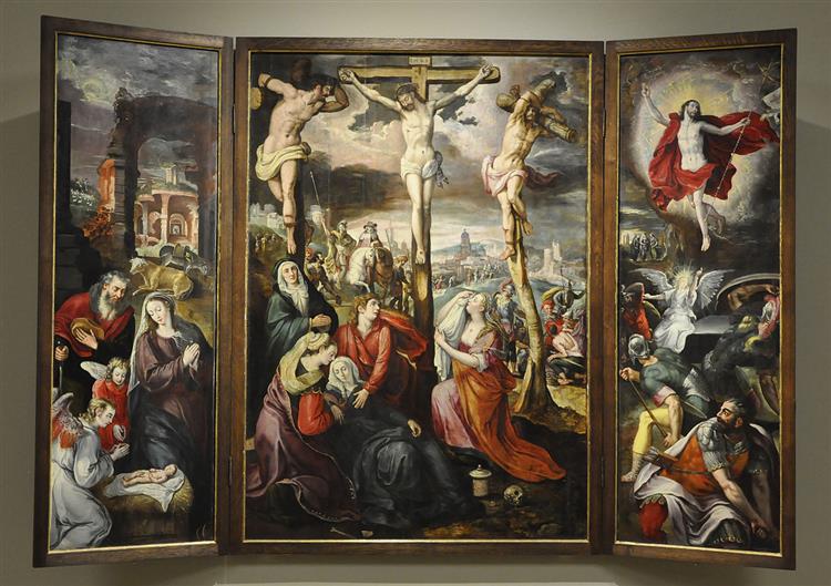 Drieluik Met Kruisiging, Geboorte En Verrijzenis Van Christus - Maarten de Vos
