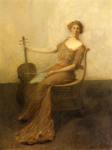 Young Woman with Violincello, 1912 - Томас Уилмер Дьюинг