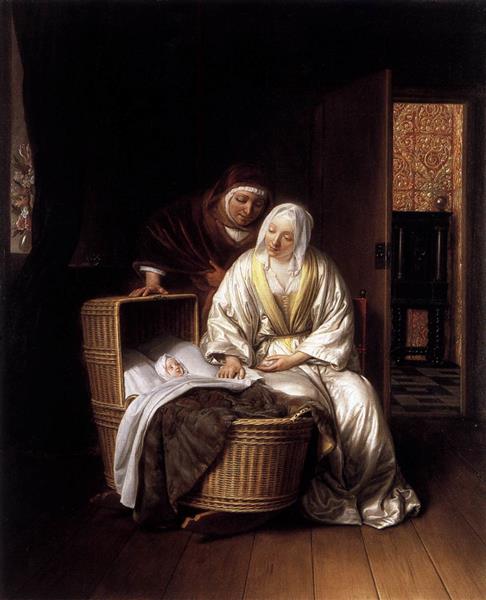 Two Women by a Cradle, 1670 - Самюэл ван Хогстратен
