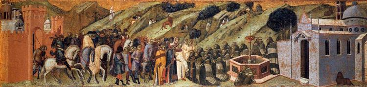Predella Panel. St Albert Presents the Rule to the Carmelites, 1329 - Pietro Lorenzetti