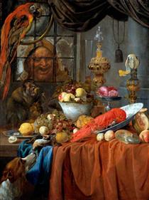 Still Life with Fruit, Lobster and Silver Vessels - Willem van Aelst