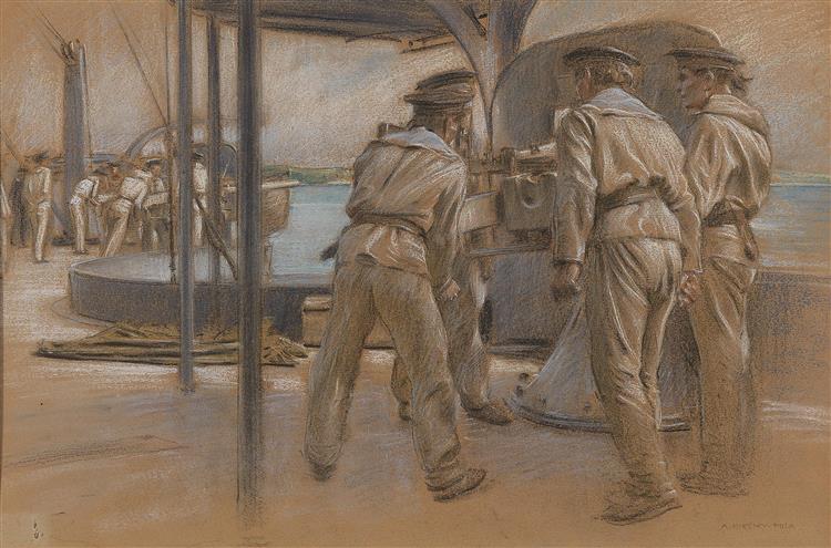 Sailors in the Harbour of Pola - Adolf Hirémy-Hirschl