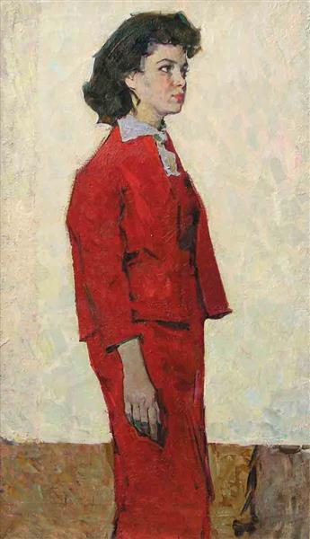 Портрет жінки в червоному костюмі, c.1960 - Віктор Зарецький