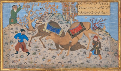 Two camels fighting, 1530 - Kamal ud-Din Behzad