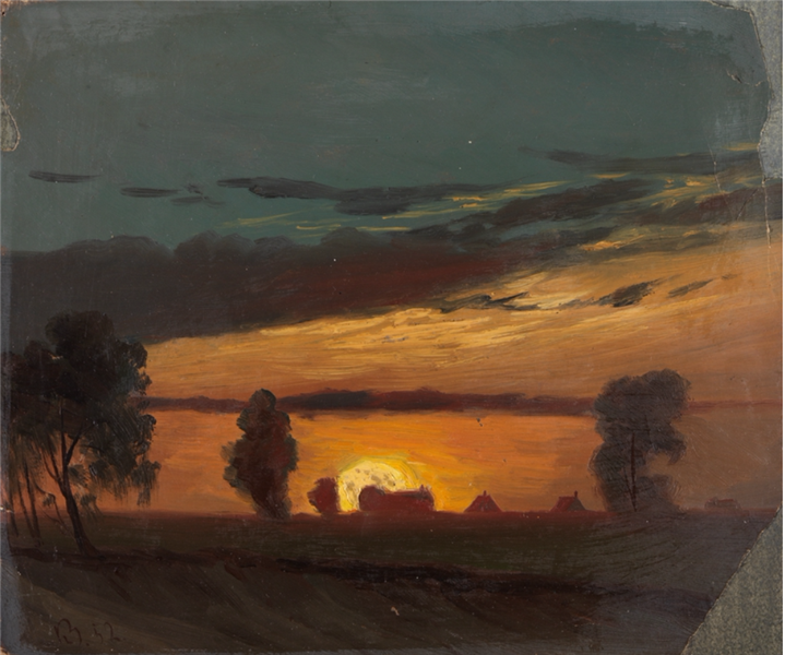 Landskap I Solnedgang, 1852 - Knut Baade