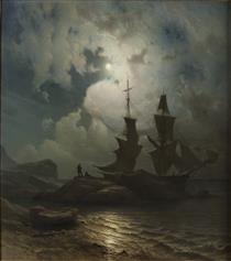 Moonlight on the Norwegian coast - Knud Baade