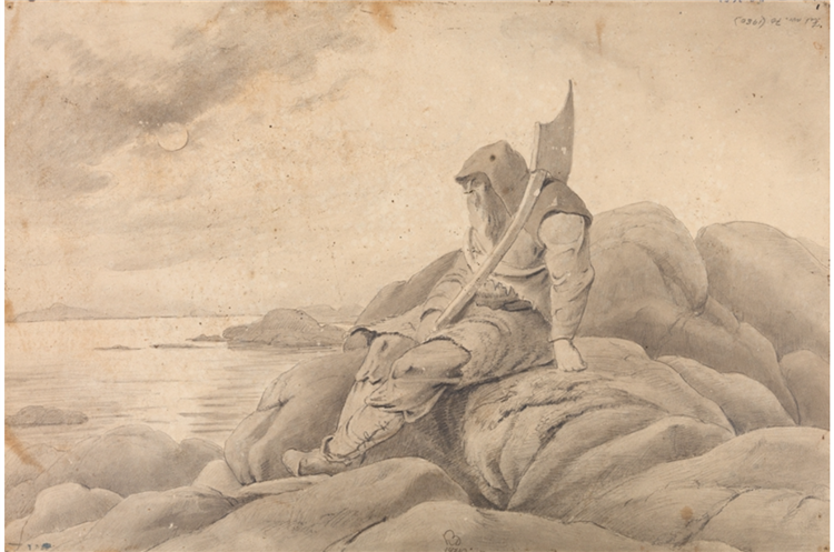 Sittende Viking I Kystlandskap, 1840 - Knut Baade