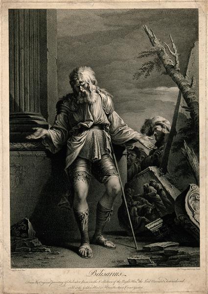 Belisarius as An Old Man, with a Stick, Leans Against a Colu - Сальватор Роза