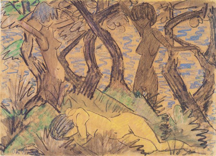 Drei Mädchen Zwischen Bäumen, 1925 - Otto Mueller