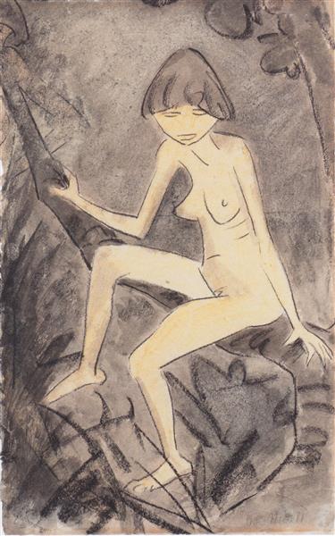 Nackte Frau Auf Ast Sitzend, 1924 - Otto Mueller