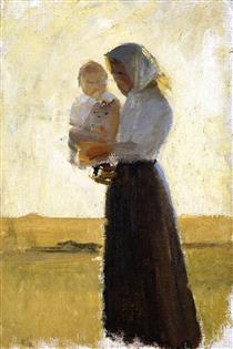 Young Woman with Her Child on Her Arm - Anna Ancher