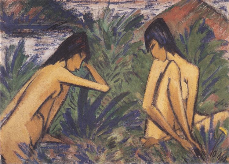 Zwei Badende Mädchen, 1925 - Отто Мюллер