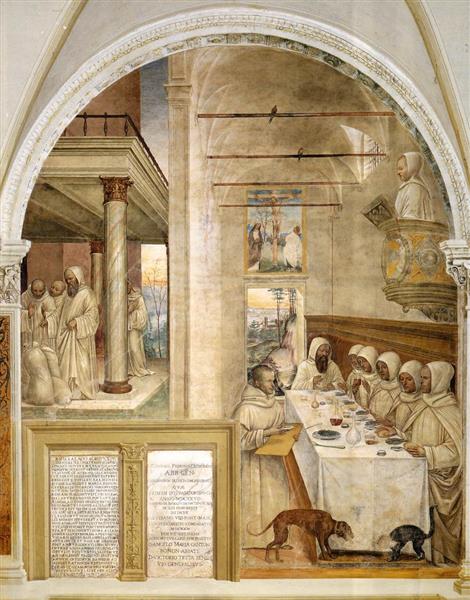 Life of St Benedict, Scene 31. Benedict Feeds the Monk, 1505 - 1508 - Giovanni Antonio Bazzi