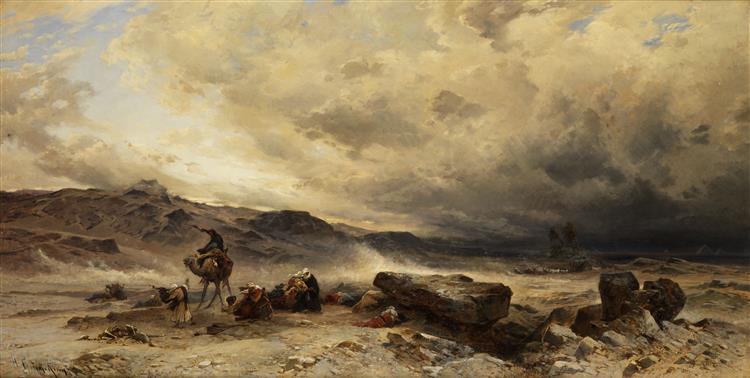 Camel Train in a Sandstorm - Hermann David Salomon Corrodi