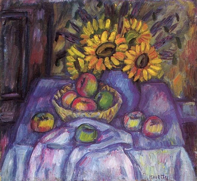 Still Life with Apples and Sunflowers - János Kmetty