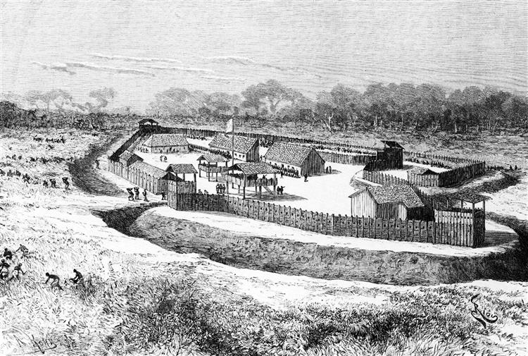 Bodo Fort, Interior and Exterior, Colonial French Africa, 1890 - Édouard Riou
