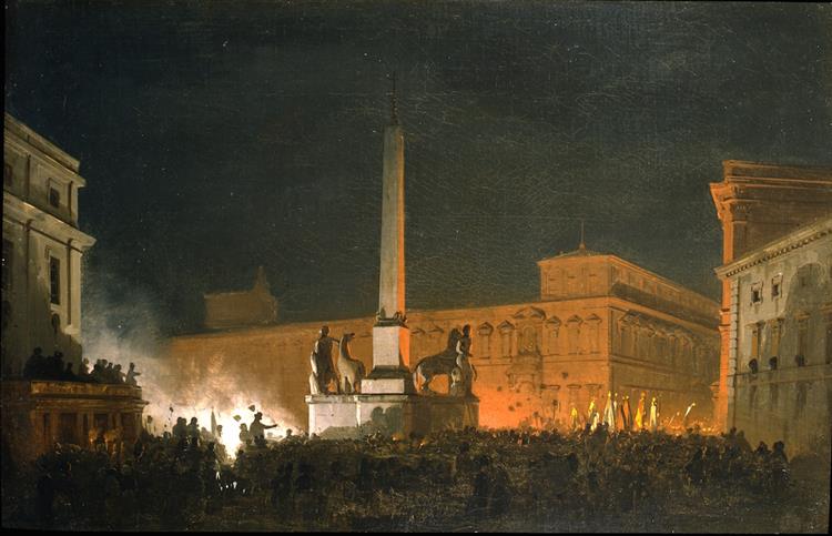Blessing of Pius IX from the Quirinale at night, 1848 - Ippolito Caffi