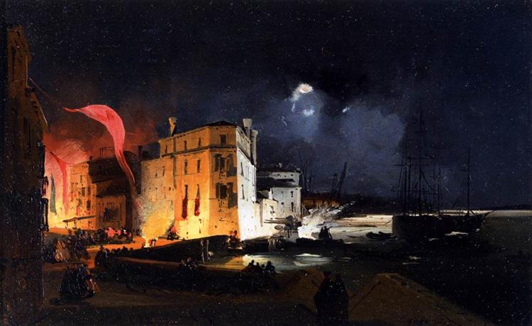 Nocturnal Celebrations in Via Eugenia at Venice, 1840 - Іпполіто Каффі