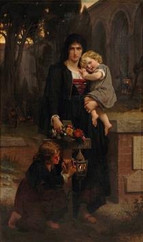 Sa Mère Avec Ses Deux Enfants À La Tombe Du Père - Pierre-Auguste Cot