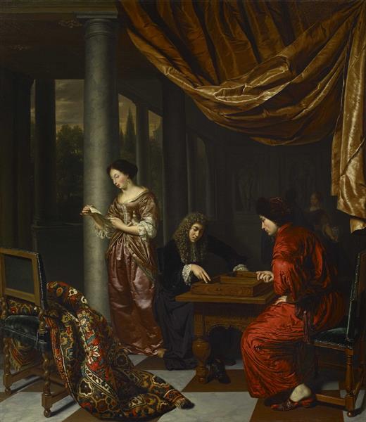 Interior with Figures Playing Tric-trac, 1680 - Frans van Mieris der Ältere