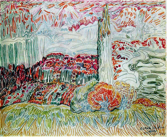 Landscape with cypress, 1974 - Саттар Бахлул оглы Бахлулзаде