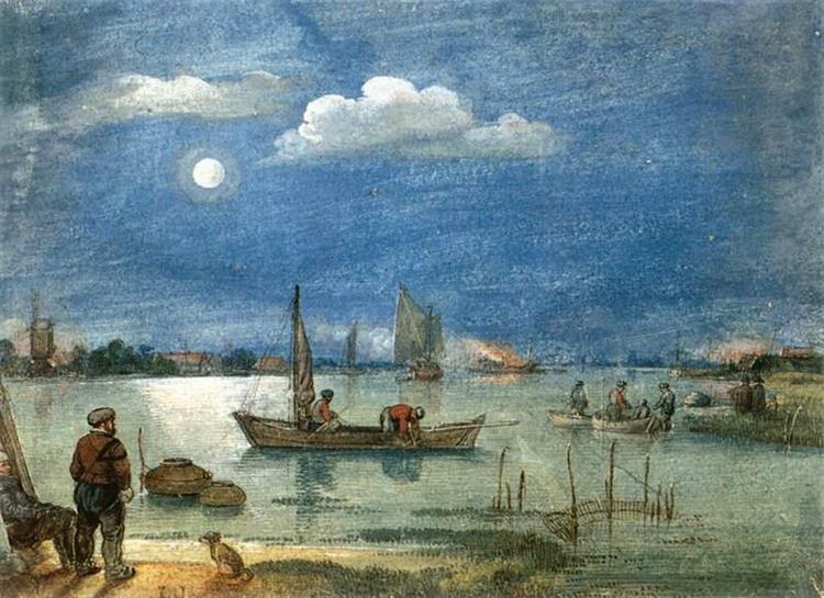 Fishermen by Moonlight., 1634 - Hendrick Avercamp