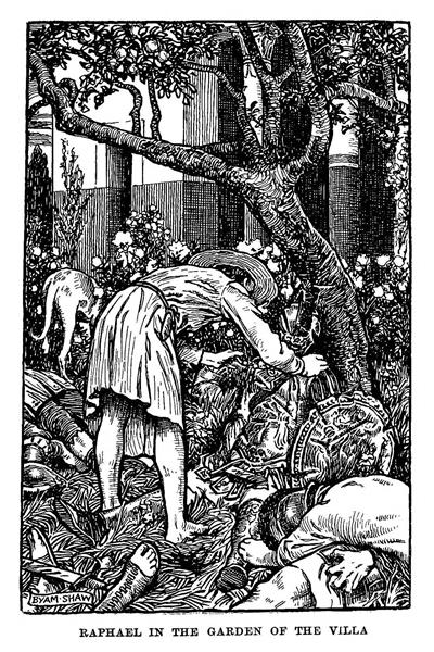 Raphael in the Garden of the Villa. Illustration from a 1914 Edition of Charles Kingsley's 1853 Novel Hypatia, 1914 - Byam Shaw