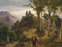 Romantic Landscape with Monastery - Karl Lessing