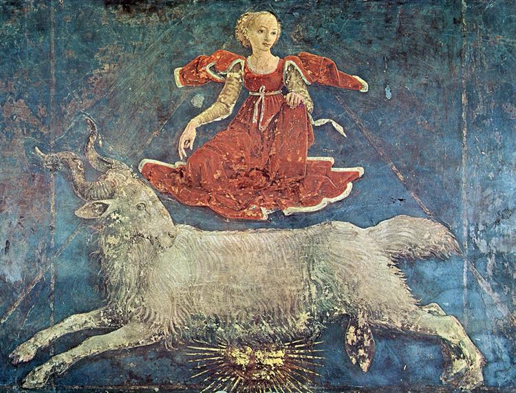 Allegory of March – Triumph of Minerva and Sign of Aries. Frescos in Palazzo Schifanoia (detail), 1470 - 弗朗切斯科·德爾·科薩