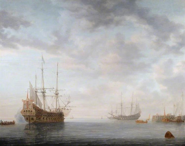Dutch Men of War at Anchor, 1650 - Симон де Влигер