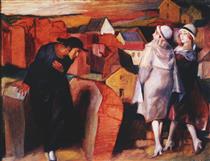 A Meeting. Jewish Youth and Two Women in the Town Alley - Bruno Schulz