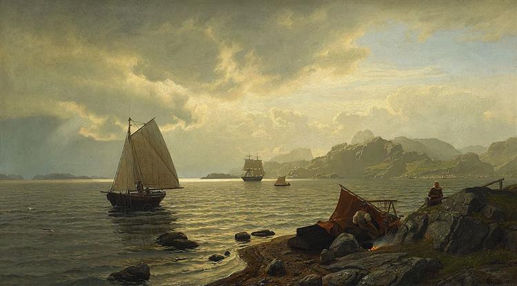 Spinnkusten längs Sörlandskusten, 1872 - Hans Fredrik Gude