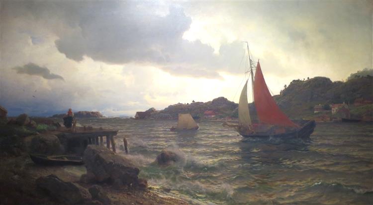 the Harbor, 1871 - Hans Gude
