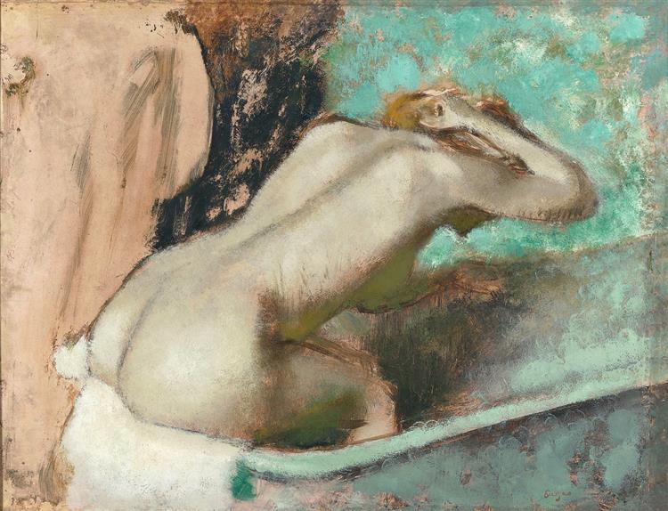 Woman seated on the edge of a bath sponging her neck, c.1895 - Edgar Degas