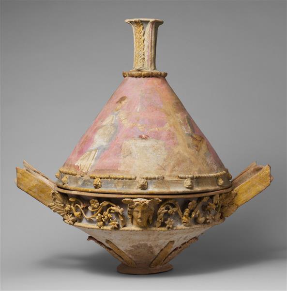 Terracotta Lekanis (dish) with Lid and Finial, c.250 AC - Ancient Greek Painting and Sculpture