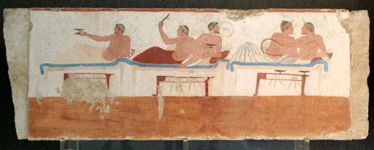 Tomb of the Diver in Paestum, Italy. North Wall, c.470 BC - Ancient Greek Painting and Sculpture