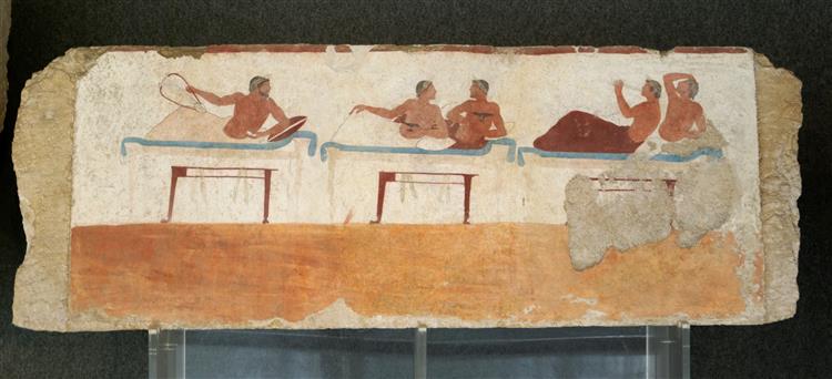 Tomb of the Diver in Paestum, Italy. South Wall, c.470 BC - Ancient Greek Painting and Sculpture