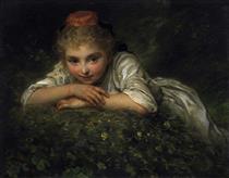 Portrait of a little girl - Ludwig Knaus