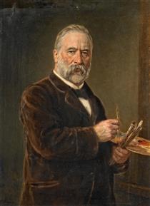 Self-portrait with the painter's palette - Ludwig Knaus