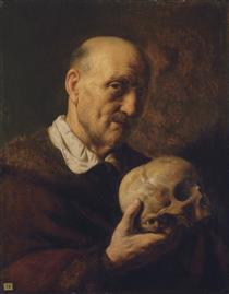 Old Man Holding a Skull - Ян Ливенс