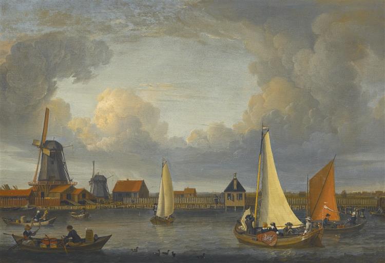 A River Landscape with Fishermen in Rowing Boats, Windmills Beyond, 1679 - Abraham Storck