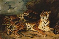 A Young Tiger Playing with Its Mother - Eugene Delacroix