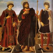 SS. Vincent of Saragossa, James and Saint Eustace, Altarpiece of the Cardinal of Portugal - Антоніо Поллайоло