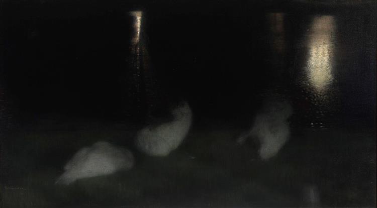 Nocturne – Swans in the Saxon Garden in Warsaw by Night, 1893 - 1894 - Józef Pankiewicz