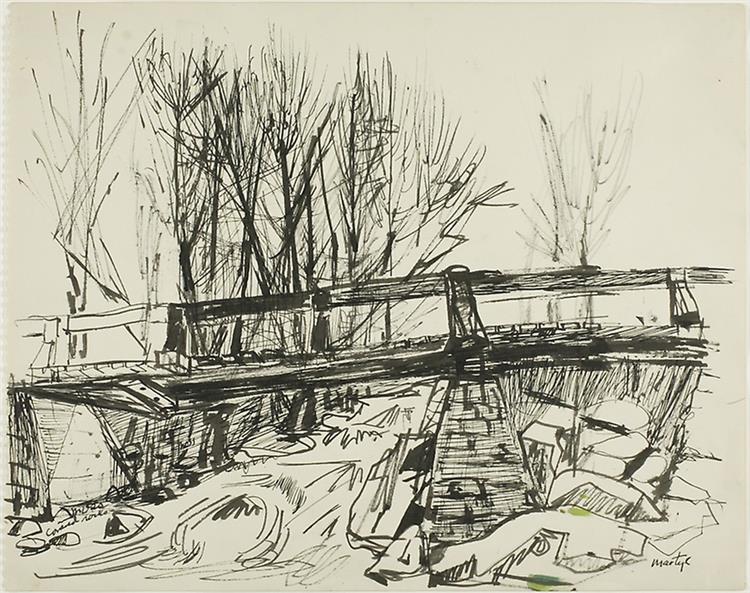 Untitled (Bridge over Stream), 1950 - Martyl Langsdorf