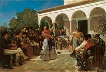 A Gypsy Dance in the Gardens of the Alcázar, in Front of Charles V Pavilion - Alfred Dehodencq
