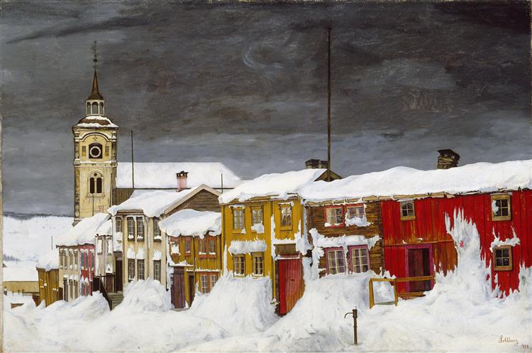 Street in Røros in Winter - Harald Sohlberg