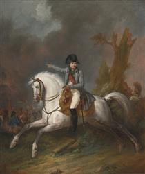 An Equestrian Portrait of Napoleon with a Battle Beyond - Antoine Charles Horace Vernet