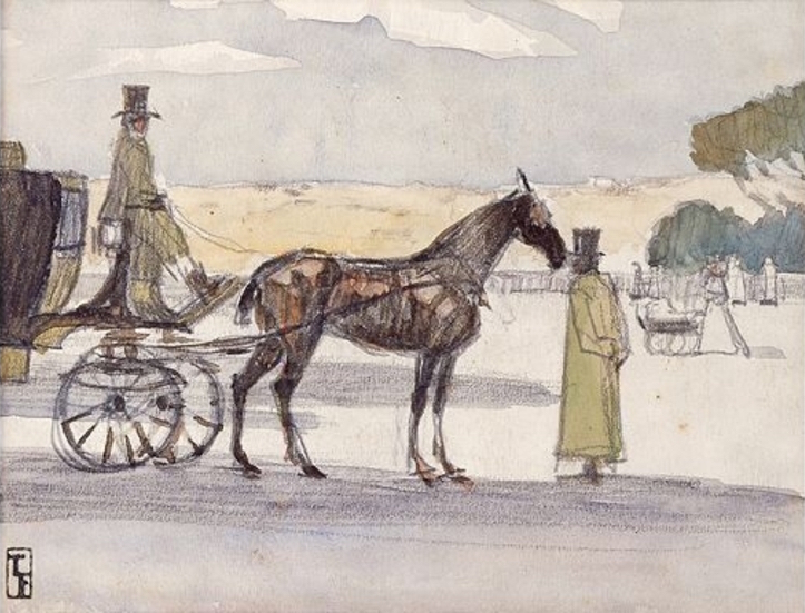 Horse-drawn Carriage in Rome - Fujishima Takeji