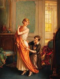 An Elegant Lady Being Dressed by Her Maid - Albert Lynch